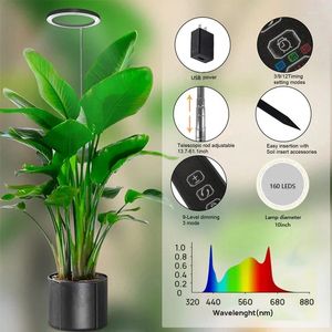 Anello luminoso per piante da interno Lampada da coltivazione regolabile in altezza USB per piante di grandi dimensioni a spettro completo
