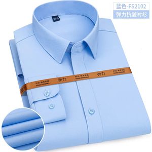Vår- och hösten Slimfit Business Work Clothes Mens LongSleeved Shirt Free Strykning Casual Social Solid Color Thin Fashion 240219