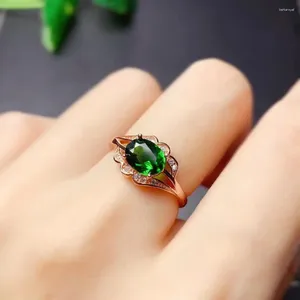 Pierścienie klastra 6x8mm wykwintne przezroczyste zielone zielone diopside kamień szlachetny na 925 srebrna biżuteria owalna jasny kolor naturalny klejnot przyjęcie urodzinowe