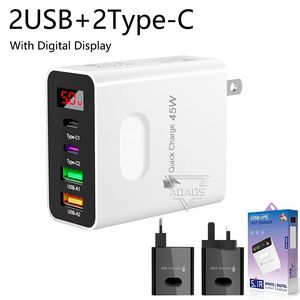 2PD+2USB Multi-Port Digital Display LED 3.1A Väggadapter EU/US/UK ADAPTERAD FÖR SAMSUNG iPhone Xiaomi