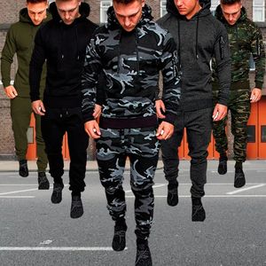 Mens 2 Piece Tracksuit Sweatsuit Jogging Casual Quente Respirável Wicking Fitness Running Sportswear Militar Tático HoodiePant 240219