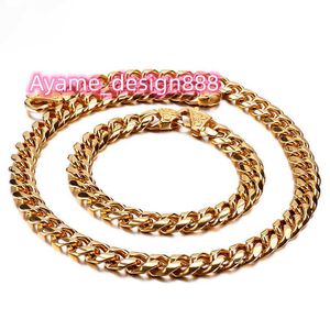 Hiphop Punk Jewelry Heavy 18k Gold Curb Cuban Link Chain Design Necklace And Bracelet For Men