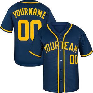 Maglia da baseball gessata nero-blu scuro tutta cucita Logo con nome e numero personalizzato