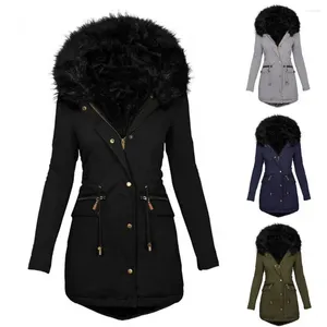 Women's Trench Coats 40%Ladies Winter Long Sleeve Faux Fur Hood Mid-length Warm Coat Parka Snow Jacket Hooded Quilt Large Size