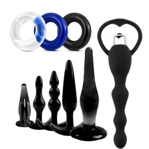 Brinquedo sexual massageador adulto sm conjunto de 6/7/9 peças anal e plugues para casais com prazer sexual masturbação vibração grânulo puxando brinquedos