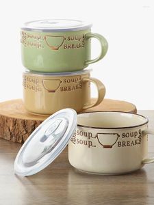 Teller Keramik Instant-Nudeln Tasse mit Deckel und Griff Haushalt große Kapazität Suppe Lunchbox Student