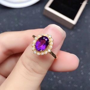 Pierścienie klastra 6 mm 8 mm VVS Grade Natural Amethyst Pierścień na imprezę Solid 925 Srebrne z gruszką szterling biżuterii