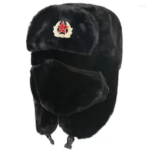 Berets armia sowiecka odznaka wojskowa bombowca kapelusz mężczyzna kobiety Rosja Ushanka kapelusze faux furflapa czapki śniegowe traper Invierno