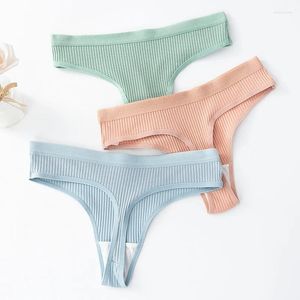 Women's Panties Seamless Ribbed Thongs Low Waist Underpants Female G String High Elastic Lingerie Solid Color Intimates Thong