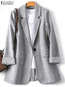 ZANZEA модный офисный женский пиджак OL повседневные пальто с длинными рукавами Elegante женская рабочая верхняя одежда с лацканами однотонные простые официальные костюмы 240219