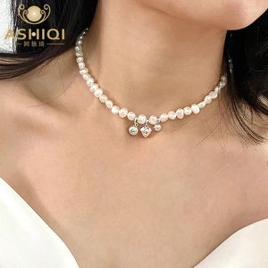 Hängen Ashiqi Natural Barock Freshwater Pearl Love Sile Face Necklace 925 Sterling Silver Fashion Jewelry for Women