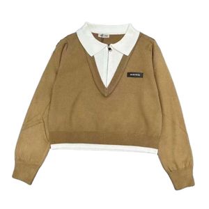 Miumius Designer Knitwear luxury Fashion for luxury for luxury nits tese Autumn/Winter Zipper Style Commuter Splicingニットプルオーバーソリッドカラー長袖セーター