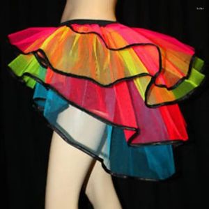 Saias 634c mulheres senhora irregular cor moda selvagem frente curto longo cosplay desempenho pettiskirt adulto jogo malha arco-íris puff