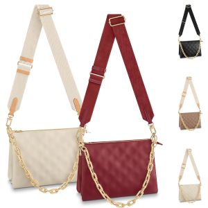 Masowe skórzane portfele ze sprzęgłem projektant torby na torebki Damskie torebki Crossbody Bag Emed Dwa metalowe łańcuchowe torby na ramieniu łańcuchy