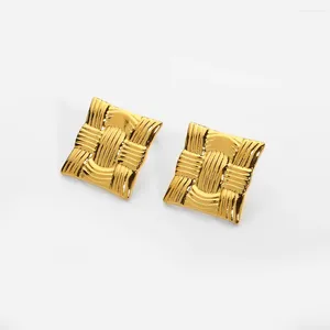 Stud Earrings Ins Vintage Geometric Braided Square For Women Titanium Steel Gold Plated Post Tarnish Free Jewerly