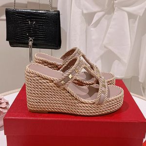 Platform Pumps Mule Wedge Slippers Slides Woven Espadrille Sandals heeled heels Open-toe women's luxury designers Stud Casual Party shoes 100mm factory footwear