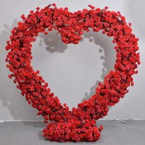 Flores decorativas vermelho em forma de coração prateleira floral fundo de casamento palco evento celebração decoração artificial