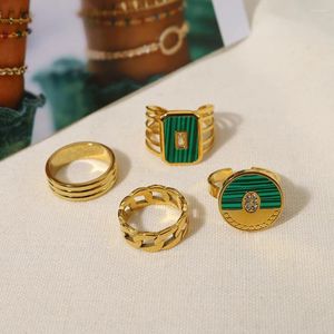 Cluster Rings WILD & FREE 18K Gold Plated Stainless Steel For Women Luxury Malachite Crystal Simple High Quality Jewelry Waterproof
