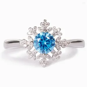 Cluster Rings 925 Silver Sterling Snowflake With Blue Clear Zircon For Women Engagement Wedding Bands Fine Jewelry