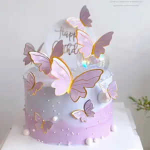 Rifornimenti del partito 1/10pcs Toppers torta farfalla Paillettes Viola Farfalle rosa Carta decorativa per la cerimonia nuziale Ragazze Buon compleanno Decori