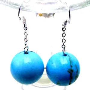 Висячие серьги Qingmos 12 мм круглые серьги из натурального синего бирюзового цвета для женщин с крючком из натурального камня ювелирные изделия Ear176