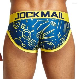 Underbyxor jockmail utskrift män underkläder sexiga trosor andningsbara män glida cueca manliga trosor gay