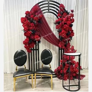 Moderner luxuriöser schwarzer Stuhl für Hochzeit, Blumenbogen aus Metall, Hochzeitskulisse, Hintergrundrahmen, Hintergrundständer, Hochzeitsbogen-Dekor für die Hochzeitsbühne dec9r