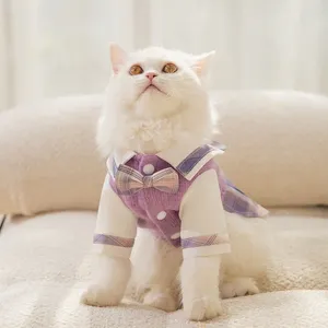 Trajes de gato lapela xadrez saia estilo jk gatos vestido vestidos para animais de estimação roupas kitty roupas suprimentos para cães produtos