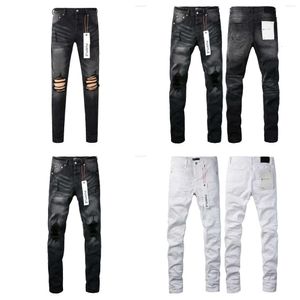 Marca da uomo 24ss maschi di moda sottili jeans viola 1: 1 autunno high street neri pantaloni strappati 790