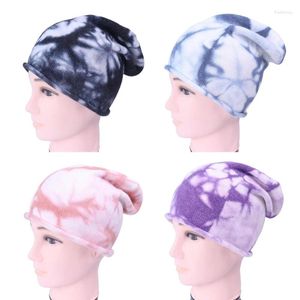 Berets mulheres homens hip hop elástico malha slouchy beanie chapéu tie-dye impresso inverno à prova de vento quente baggy crânio boné