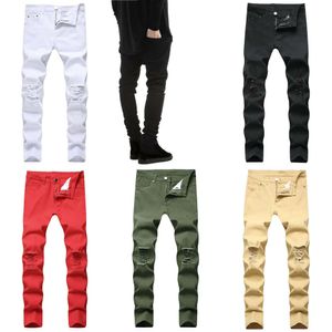 Designerskie białe dżinsy męskie rozerwane w trudnej sytuacji Czarne chude dżinsowe przycisk Hip Hop Stretch Pants Thekhoi-6 698