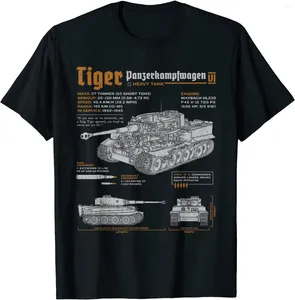 Ternos masculinos A1264 Tiger Tank Panzer PzKpfw VI World War 2 Blueprint Men Camiseta Curta Casual Camisas de Algodão