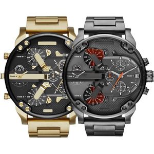 Säljer Sports Military Mens Watches 50mm Big Dial Golden Stainless Steel Fashion Watch Men Luxury Wrist Watch Reloj de Lujo342s