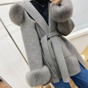 Futro wełniane damskie damskie kurtka zimowa płaszcze płaszcze kobiety luksusowy prawdziwy lis fur płeć stracić ubranie kaszmirowe podwójne