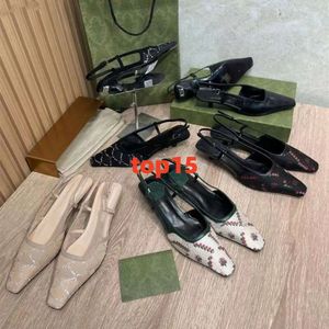 2024 Dress Shoes Slingback high heels Lace up shallow cut shoes Sandals Mid Heel Black mesh with crystals sparkling Print shoes Leather Ankle Strap Women Slippers