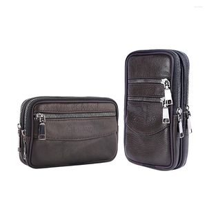 Brieftaschen Mode Männer Einfarbig Gürtel Brieftasche Casual Männlich Mini Rindsleder Leder Fanny Packs Kupplung Taille Tasche Geldbörse