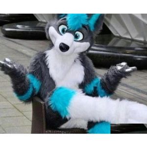 Mascot Costumes Long Fur Furry Grey Wolf Husky Dog Fox Fursuit Costume Adt Cartoon Character Halloween Carnival Fancy Drop Delivery Dhalx