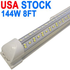 LED Shop Light 8Ft, 144W LED Tube Light Fixture, 8 foot Clear Cover Cool White 6500K, V-Shaped Integrated Fixture for Cooler Door Lighting 25Pack Warehouse crestech