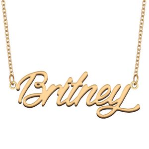 Britney Name Necklace Pendant for Women Girls Birthday Present Anpassade typskylt Kids Bästa vänner smycken 18K Guldpläterad rostfritt stål