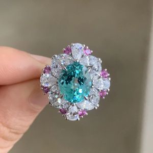 Rings Ruihe Vintage 925 Silver 5.65 Carat Paraiba Lab Grown Gemstone Ladies Fashion Jewelry Women Rings