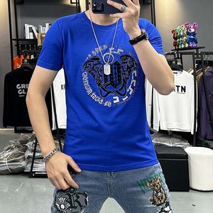 Camiseta masculina quente diamante impressão moda figura manga curta t em torno do pescoço camisa inferior na moda luxcy topos roupas masculinas