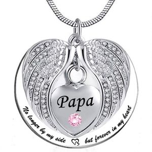 Papa Angel Wing Urn Necklace for Ashes Heart Cremation Memorial Keepsake Pendant Necklace Jewelry with Fill Kit and Gift257S