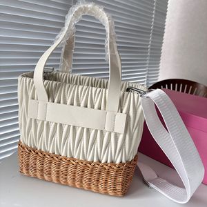 Designer Beach Bag Tote Bag Summer Straw Bag Handbags Weekend Travel Bag Classic Pleated Bamboo Woven Leather Splicing Shoulder Bags Removable Strap