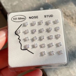 Jewelry 24pcs Delicate 925 sterling silver 3mm CZ nose studs rings Inlaid square shape zircon women men Nose Body Piercing Jewelry new