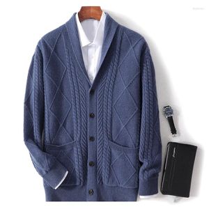 Camisolas masculinas outono e inverno pura lã quente camisola anti-pescoço grosso cardigan cashmere casual malha plus size casaco