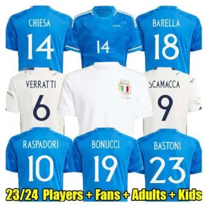 125 camisas de futebol da Itália 2023 camisa italiana SCAMACCA IMMOBILE CHIESA camisas de futebol RASPADORI JORGINHO BARELLA BASTONI VERRATTI Maglia seleção italiana