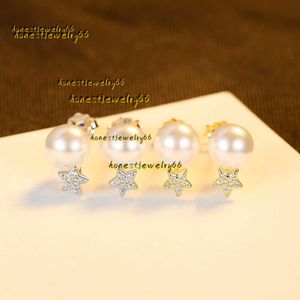 Stud Stud New Fashion Women Zirconia Star Pearl Stud Earrings Luxury Brand s925 Silver 2024 Earrings Charm Female Plated 18k Gold Earrings Jewelry Gift Souvenir