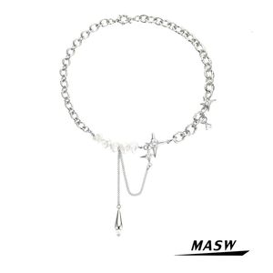 MASW Original Design Fashion Choker Necklace Trend Star Glass Pearl Brass Metal Chain Necklace Women Jewelry Gift 240222