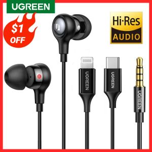Headphones UGREEN Wired Earphone With Microphone In Ear 3.5mm Noise Cancelling USB Type C Lightning Earphones For iPhone 15 Pro Max Xiaomi