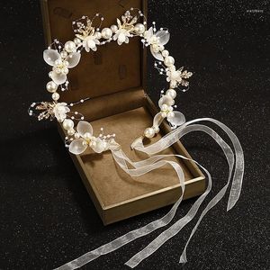 Haarspangen, elegantes Mädchen-Braut-Stirnband, imitierte Perlen-Schmetterlings-Kopfschmuck, Blumenkranz, Braut-Girlande, Kopfband, Hochzeit-Stirnbänder